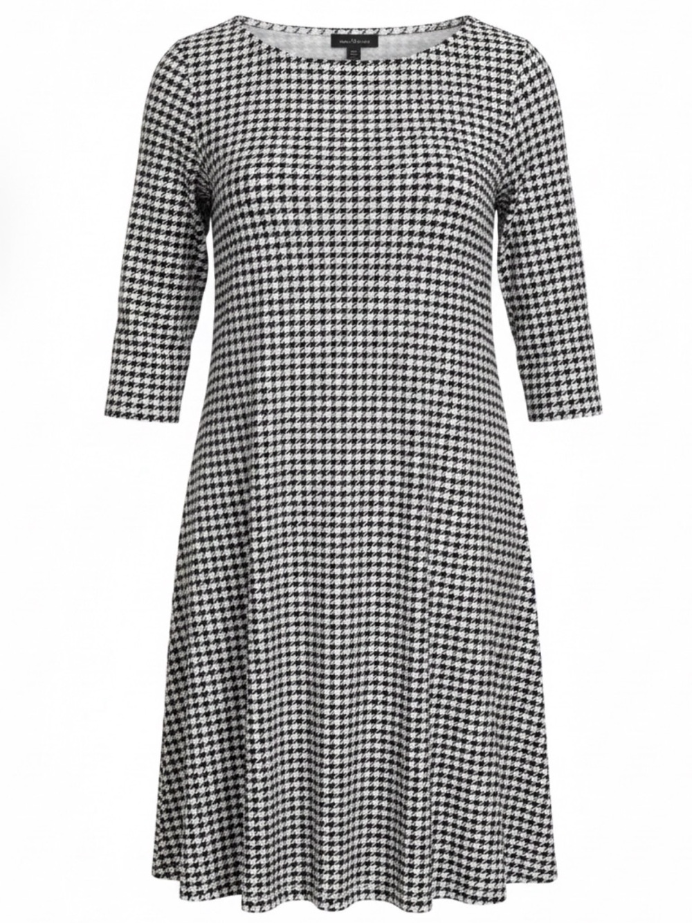 J. Jill Black and White Houndstooth Long-Sleeve Swing Dress